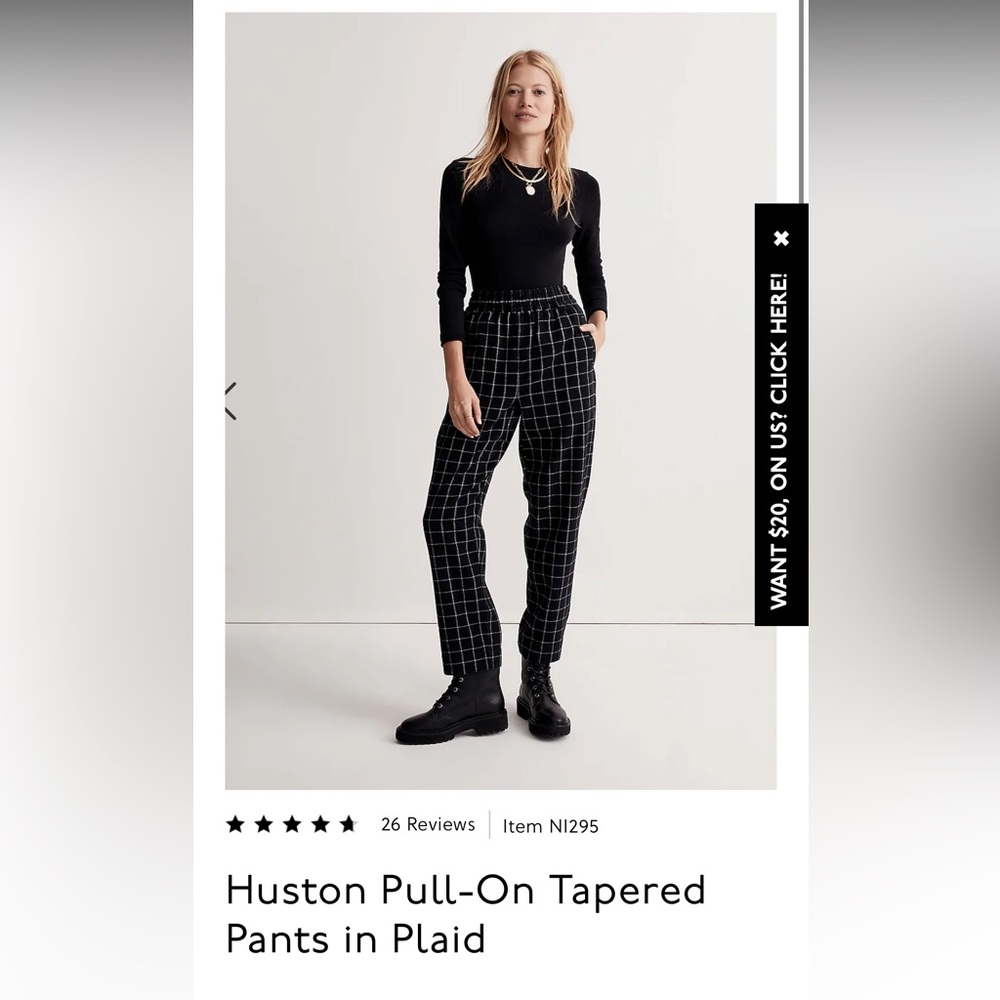 Madewell Huston Pull-On Pants Tapered Plaid